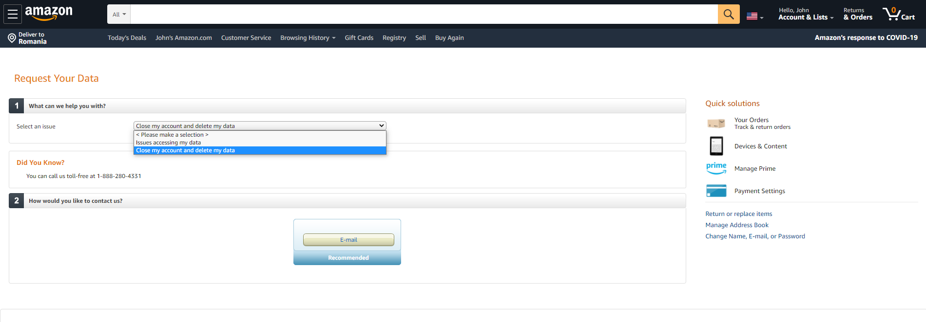 how to delete amazon account via email step 2